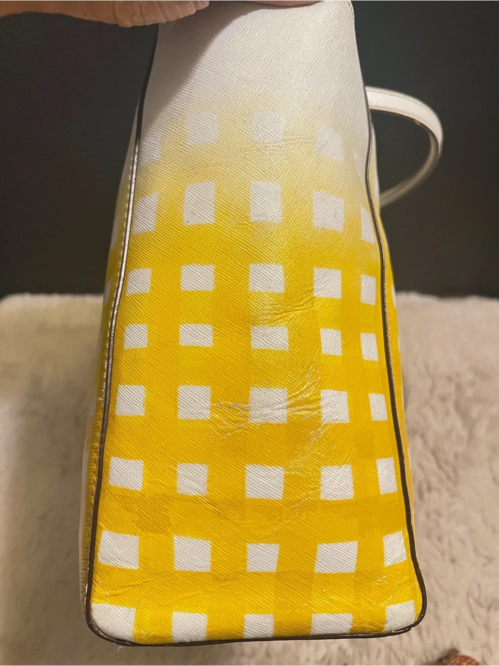 Rare Coach Madison Gingham Leather East West Yellow and Cream Ombre Check Tote